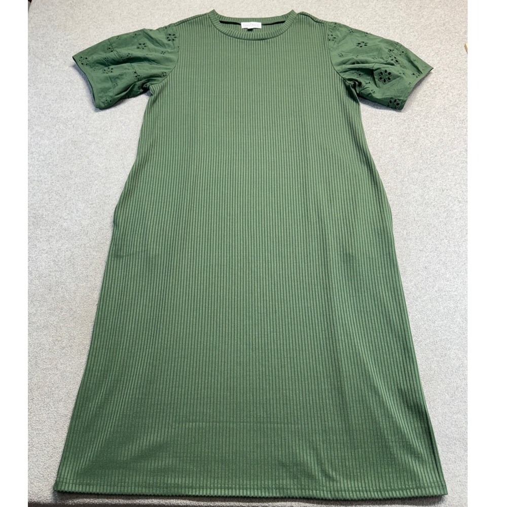 Sweet Salt T-Shirt Dress Womens M Green Ribbed‎ Eyelet Sleeve Midi Cottagecore
